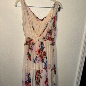 RAGA Feeling Floral Revolve Tiered V-neck Chiffon Romantic Maxi Dress Small